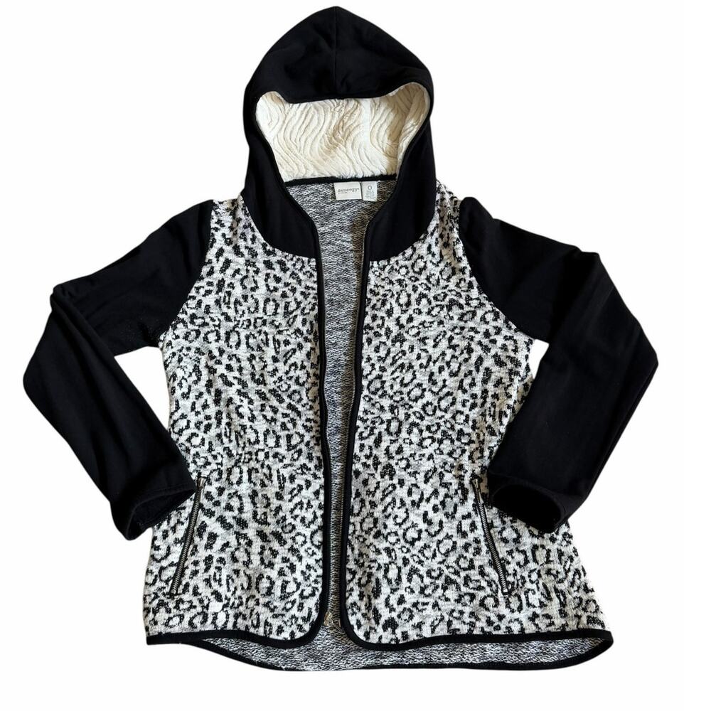 Chico's Zenergy Leopard Size Small Animal Print Color Block Cream Zip Up Hoodie
